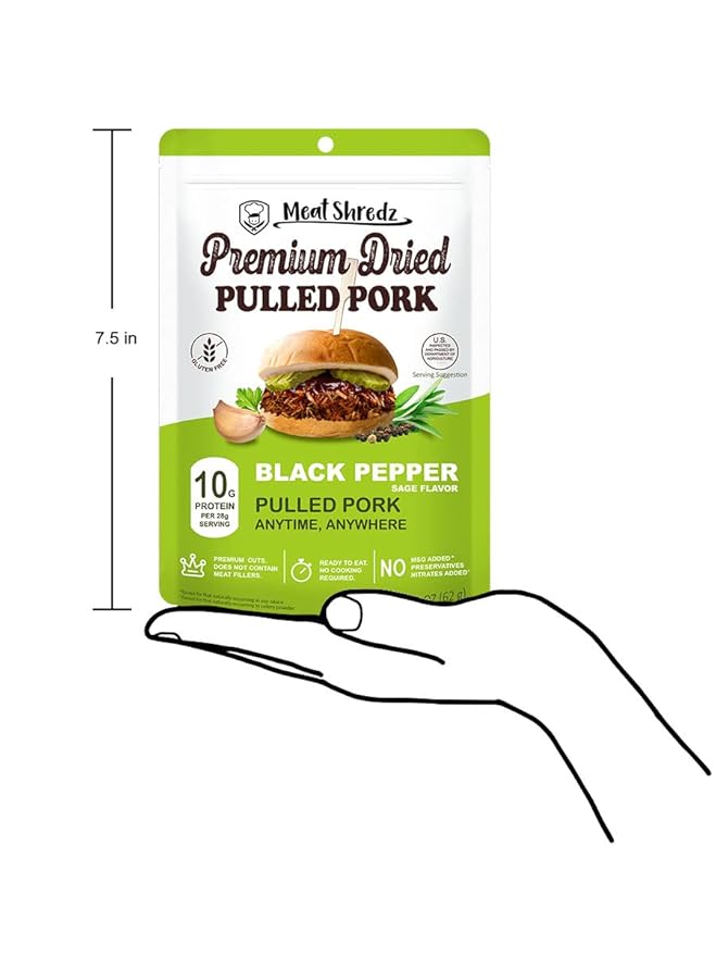 Meat Shredz - Premium Dried Pulled Pork (Variety, 6 Pack) | Gluten Free | High Protein & Low Sugar | Bacon Bits | Dehydrated Backpacking & Camping Food | Shredded, Dried Jerky Chew Snack