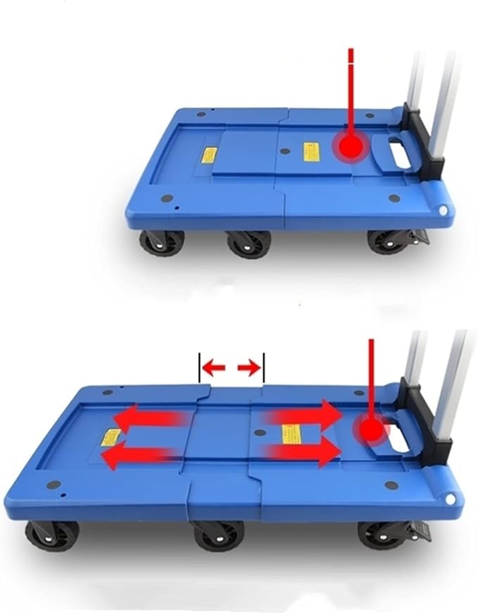 Foldable Push Hand Cart Folding Platform Truck Plastic Push Cart Heavy Duty Portable Trolley with Retractable Assis for Luggage Travel Moving Office Dolly Cart (Color : B