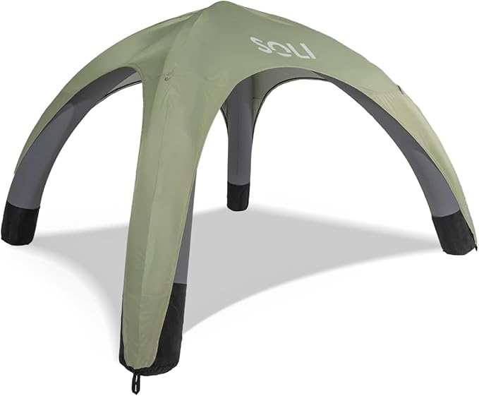 SOLI Inflatable Shade Air Canopy - Quick Self-Inflating Sun Shelter with Air Pump, UPF 50+ Sun Protection, Travel-Friendly, Stable Anchors for Beach, Camping & Backyard Use (Sage Green) - 10 ft