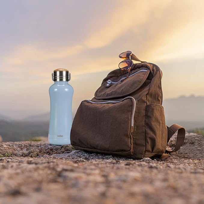 YOHKOH Mini Vacuum Insulated Water Bottle With Bamboo Lid - Stainless Steel Thermos Water Bottle for Women Girls Kids, Metal Sports Hot and Cold Water Bottle Leak-Proof BPA-Free (11.8oz,Blue)