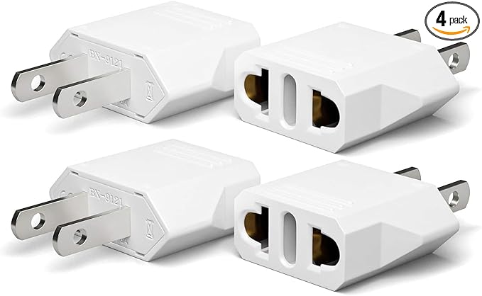 Unidapt US Plug Adapter, European to USA Travel Plug Adapter, Europe to America, Mexico, Japan, Canada Power Outlet Adapters Wall Plugs, Type A 4-Pack White