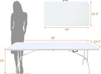 8 FT Folding Table with Carry Handle, Portable Fold-in-Half Plastic Table, Rectangle Foldable Table for Indoor/Outdoor White
