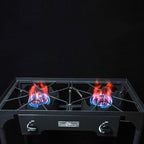 High Pressure Double Propane Burner With Windscreen Outdoor Camping Stove with 0-20 PSI Adjustable Regulator and Steel Braided Hose SA2510 (Two Burner Stove With Windscreen)