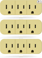 ELEGRP 2 to 3 Prong Grounded Triple Outlet Extender, 2-Prong to 3-Prong Adapter Converters for Wall Outlets, Portable Polarized Wall Plug Splitter with 3 AC Outlets, ETL Listed, 3 Packs, Ivory