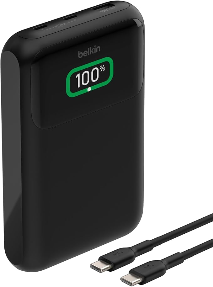 Belkin Portable Charger, 3-Port Laptop Power Bank 20000 mAh - USB-C & USB-A Ports, 65W iPhone Charger Fast Charging - MacBook, Apple iPhone 17, iPad, Samsung Galaxy S25, Nintendo Switch 2, etc - Black