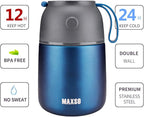 MAXSO Soup Thermo for Hot & Cold Food for Adults Kids, 17 oz Vacuum Insulated Steel Lunch Container Bento Box with Spoon, Leakproof Thermal Food Jar for School Office Travel - Dark Blue