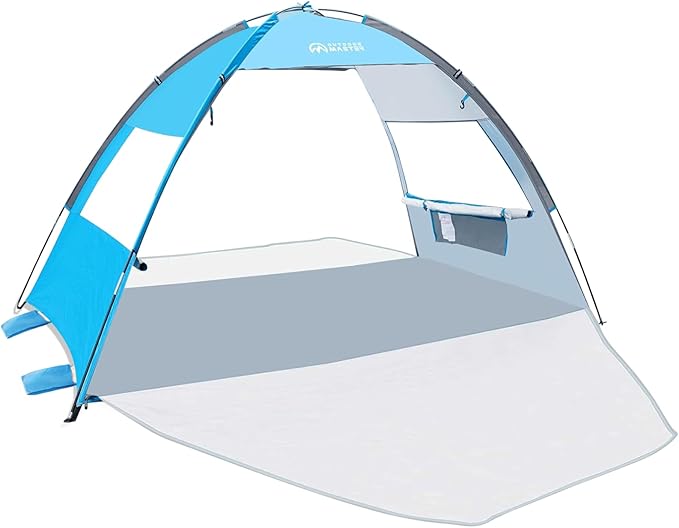 OutdoorMaster Beach Tent Sun Shelter with 2 Ventilated Doors, UPF50+ Easy Setup Beach Tent Canopy for 3 Person, Lightweight & Portable Family Beach Umbrellas for Sand with Carrying Bag - Blue