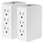 FiiMan 6 Outlet Wall Adapter, UL Listed 3-Prong Grounded Outlet to The Side, Wall Plug Side Access Adapter, 6 Way Outlet Extender Tap, White (2)