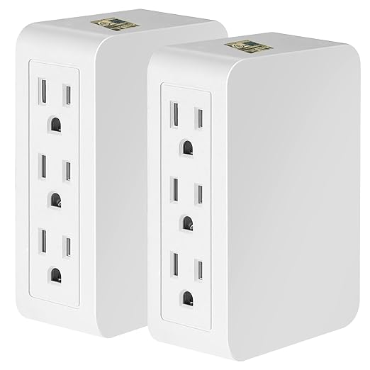 6 Outlet Wall Adapter, UL Listed 3-Prong Grounded Outlet to The Side, Wall Plug Side Access Adapter, 6 Way Outlet Extender Tap, White (1)