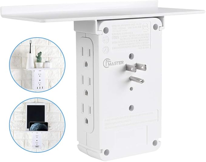 Power Charger Shelf-CFMASTER 11 Port Surge Protector Wall Outlet, 8 Electrical Outlet Extenders and 3 USB Ports 3.4A, with Removable Built-in Shelf and LED Indicator, FCC Listed, White