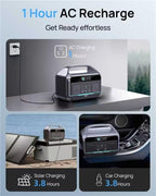 Solar Generator 600W (1200W Surge), 576Wh Portable Power Station, LiFePO4 Battery with AC Outlets, 1.5Hour Fast Charging for Home & Emergency, Hurricane, CPAP