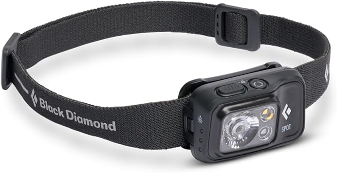 BLACK DIAMOND Spot 400 LED Headlamp, Waterproof and Dimmable Battery Powered Light for Camping, Hiking, Running, Work with Red Light Headlamp Mode, Black