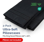King Pillow Cases Set of 2 - Ultra Soft Hotel Quality Pillowcase Covers - Luxury Comfy Cozy Bedding for Women, Men, Kids & Teens - Machine Washable Pillow Protectors - 2 Pieces Set - King Size Black