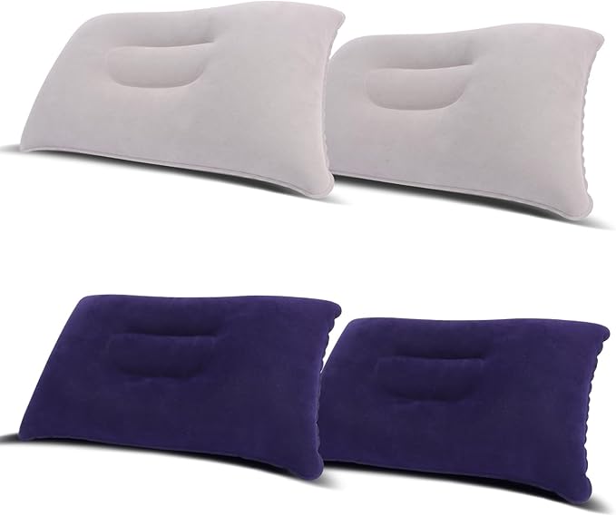 Inflatable Pillows for Camping,Ultra-light Portable Camping Pillows for Adults Soft Pvc Flocked Surface Blow Up Pillow for Traveling Hiking Beach Back Lumbar Support Pillow for Office Fishing (4)