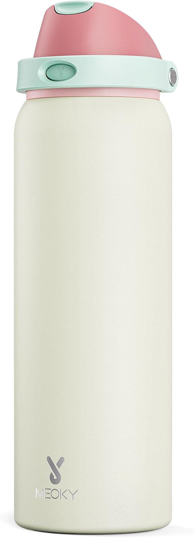 40 oz Insulated Water Bottle with Straw: Meoky Stainless Steel Metal Water Bottle with 2-in-1 Lid - Leak Proof, Cold for 24 Hours, Protective Silicone Base, BPA-Free for Sports Gym, Cream