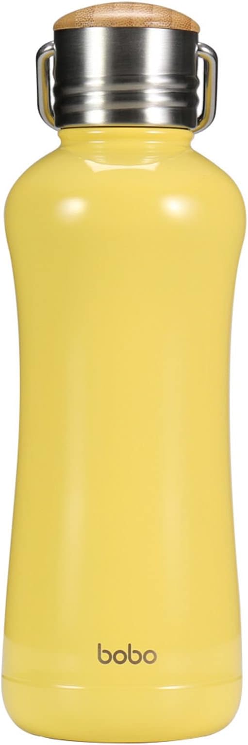 YOHKOH Mini Insulated Water Bottle With Bamboo Lid - 11.8oz Small Vacuum Insulated Water Bottle for Women Kids, 12 Hrs Hot & 24 Hrs Cold Stainless Steel Thermos Leak-Proof BPA-Free (11.8oz,Yellow)