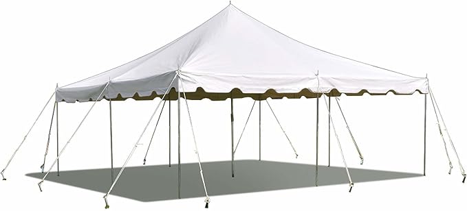 Party Tents Direct 20’ x 20’ Weekender Canopy Pole Tent, Indoor and Outdoor Heavy Duty Easy Up, 80 Person Capacity Tent for Parties, Weddings, and Events, Commercial and Residential Use, PVC White Top