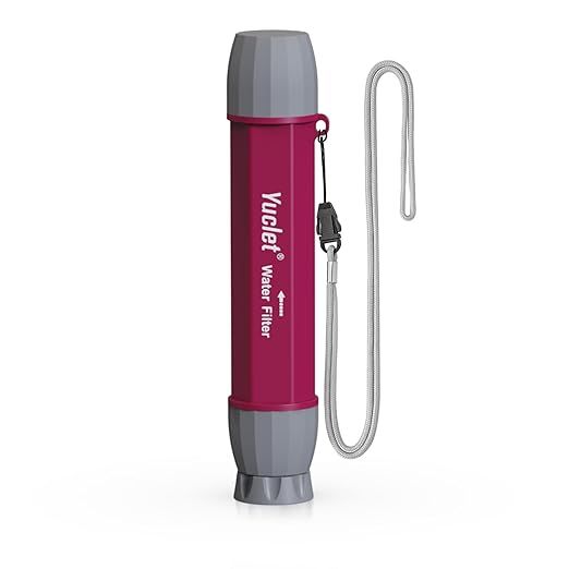 YWF01 Personal Filter Straw for Drinking Survival, Portable Water Purifier Filtration System Survival Gear and Supplies for Camping, Hiking, Travel, and Emergency Preparedness (Plum Red, Pack of 1)