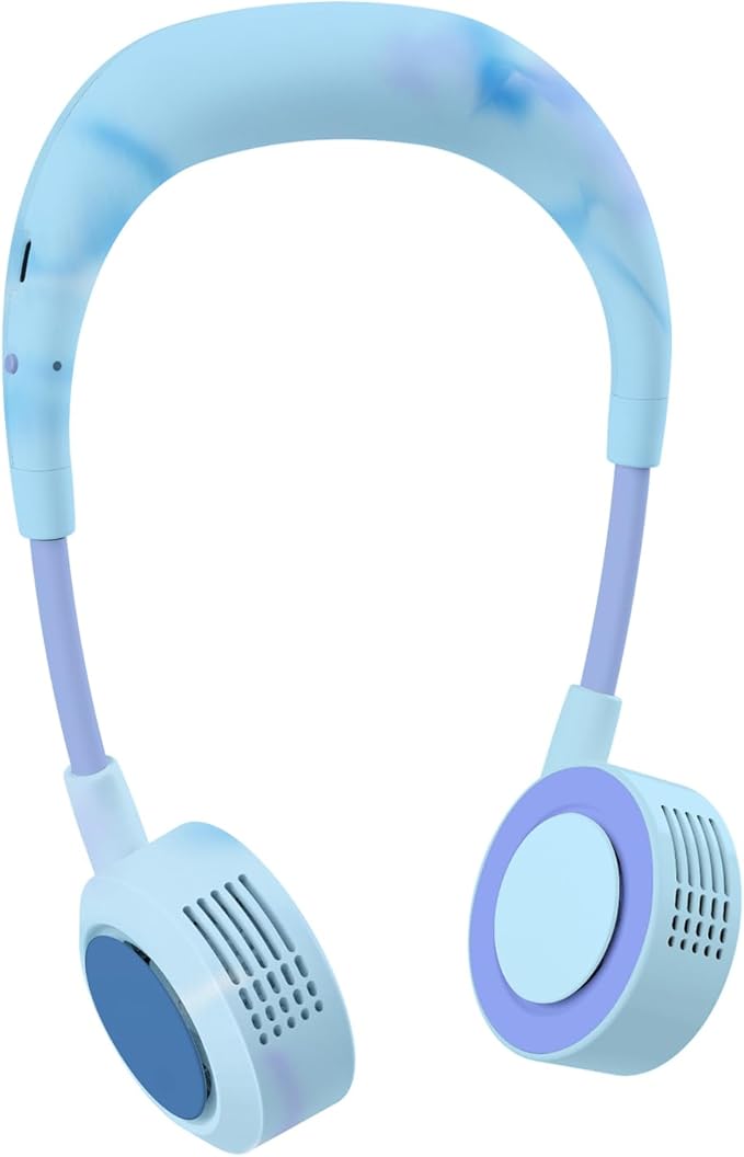 Portable Neck Fan, Hand-Free Fan, 5 Speeds, Foldable, Twistable, Lightweight, Rapid Cooling, Fashion, Quiet, Rechargeable, Summer Gift (Fluid Ice Blue)