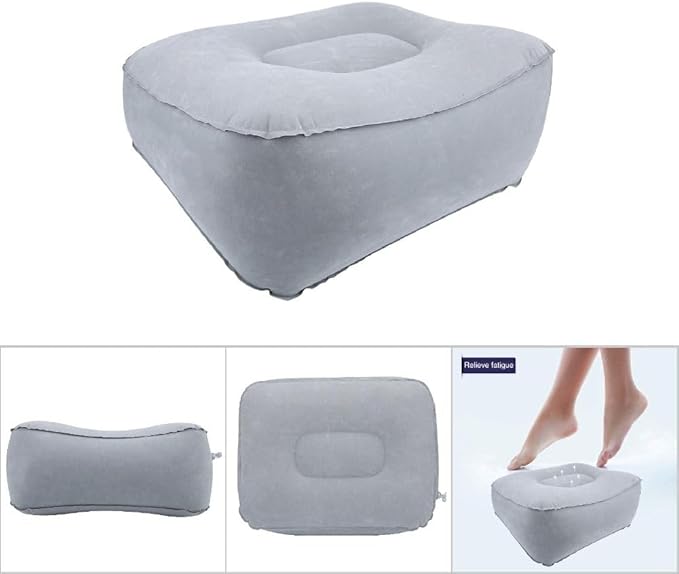 Footrest with Air Pump - Soft Flocking Adjustable Height Leg Support Cushion for Travel, Office & Home Use,37x30x16cm/14.57x11.81x6.30in(Purple＋Grey)