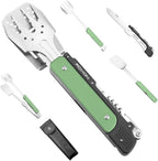 ROXON S601 14" 6 in 1 MBT3 Folding Grill Utensils Set Fork Spatula Grilling Knife Tongs Opener for Backyard Barbecue and Camping (Green)