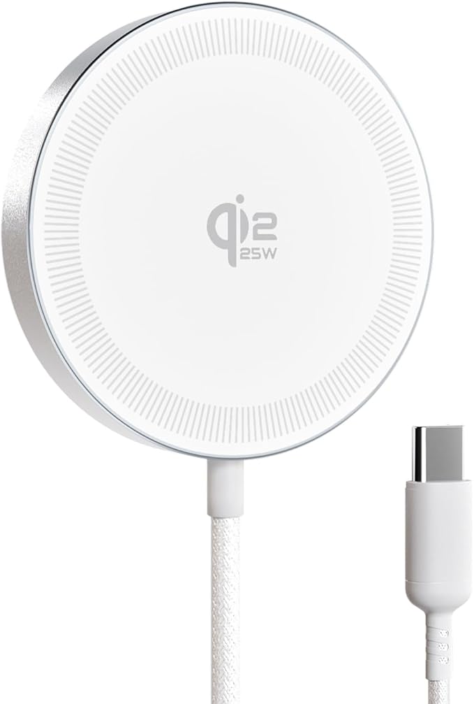 25W Magnetic Wireless Charger for iPhone 17/16, Qi2 Fast Charging Pad for iPhone 17/16/15/14/13/12 Series for AirPods, Strong Magnet, Ultra-Thin & Portable Charger Mat for Desk & Bedside, 1Pack White