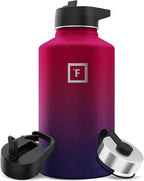 IRON °FLASK Camping & Hiking Hydration Flask with 3 Lids - Stainless Steel, Double Walled & Vacuum Insulated Water Bottle - Leak Proof & BPA Free (Dark Rainbow, Straw - 64 oz)