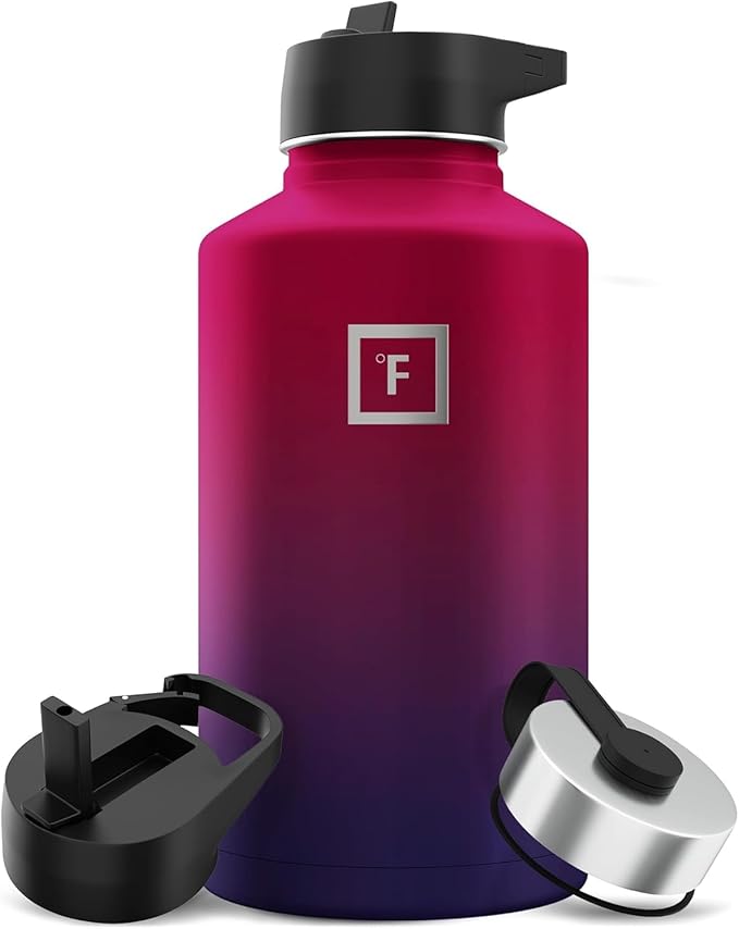 IRON °FLASK Camping & Hiking Hydration Flask with 3 Lids - Stainless Steel, Double Walled & Vacuum Insulated Water Bottle - Leak Proof & BPA Free (Dark Rainbow, Straw - 64 oz)
