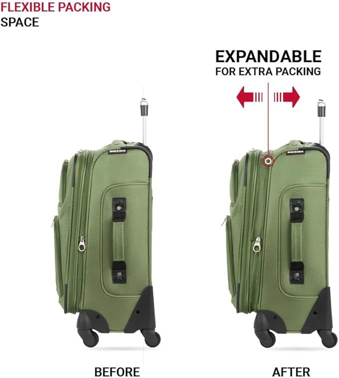 SwissGear Sion Softside Expandable Luggage with Spinner Wheels, Evergreen, 3-Piece Set (21/25/29)