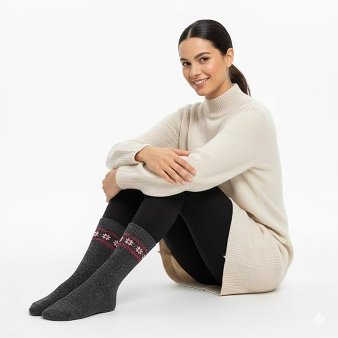 NinetoFiveLife Pack of 4 Womens Merino Wool Socks Winter Hiking Socks Knit Outdoor Recreation Warm Soft and Comfortable Size 5 to 9