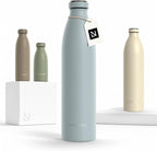 LARS NYSØM Stainless Steel Insulated Water Bottle 12 oz 17 oz 25 oz 34 oz 51 oz | Insulated Thermo Flask for Hot and Cold Beverages | Leakproof Drinking Bottle (Sky Blue, 33.8 oz)
