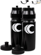 Cannon Sports 1 Liter Sports Water Bottle, BPA-Free, 34 Oz Capacity, Large Mouth, 2 lids (Straw and Squeeze), Great For Helmet Sports Such As Hockey, Lacrosse, Football, Boxing (2 Pack) (Black)