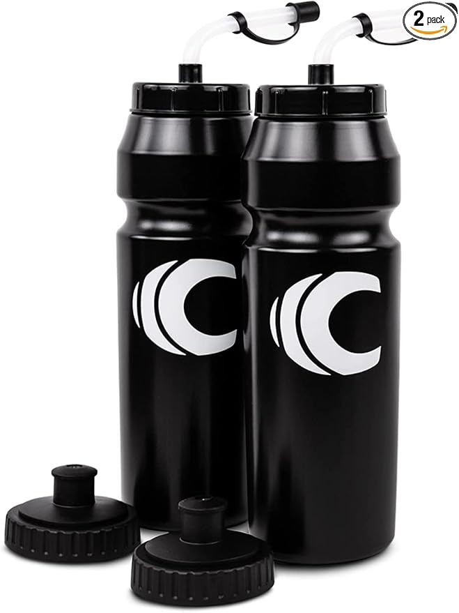 Cannon Sports 1 Liter Sports Water Bottle, BPA-Free, 34 Oz Capacity, Large Mouth, 2 lids (Straw and Squeeze), Great For Helmet Sports Such As Hockey, Lacrosse, Football, Boxing (2 Pack) (Black)