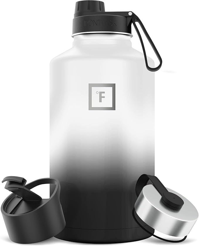 IRON °FLASK Camping & Hiking Hydration Flask with 3 Lids - Stainless Steel, Double Walled & Vacuum Insulated Water Bottle - Leak Proof & BPA Free (Day & Night, Spout - 64 oz)