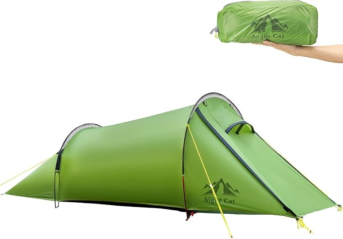 Night Cat Ultralight Tunnel Tent: Waterproof Lightweight Two People Backpacking Tent for Outdoor Camping Hiking Treeking with Double Layers Aluminum Poles and Footprint