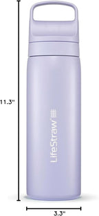LifeStraw Go Series – Insulated Stainless Steel Water Filter Bottle for Travel and Everyday Use, Removes Bacteria, Parasites and Microplastics, Improves Taste, 18oz Provence Purple