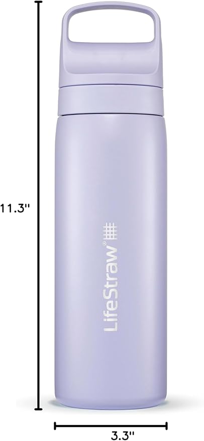 LifeStraw Go Series – Insulated Stainless Steel Water Filter Bottle for Travel and Everyday Use, Removes Bacteria, Parasites and Microplastics, Improves Taste, 18oz Provence Purple