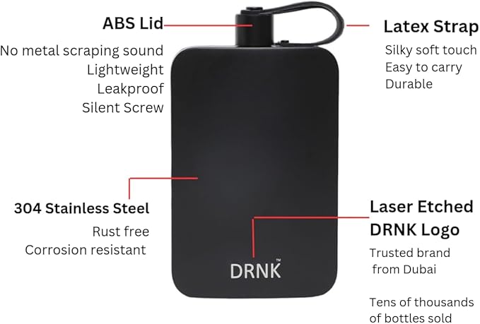 DRNK Steel | Flat Water Bottle as Seen on Shark Tank | Workplace Hydration, Travel, Hiking, and Gym | Leak Proof | Non-Toxic | BPA-Free | 17oz (500ml) [Graphite]