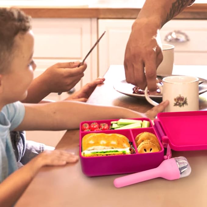 Sophico Travel Utensils Set for Camping and Kids Lunch Box, Stainless Steel Fork and Spoon, Knife Silverware Flatware Sets with Silicone Case - Portable & Leak-proof, Dishwasher Safe (Pink, 1 Set)