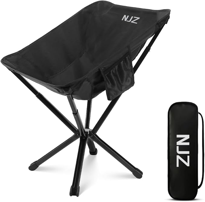 Small Camping Chair, Compact Folding Camping Chair for Adults-200 LBS Supported Lightweight Backpacking Chair for Outdoors Fishing, Hiking, Travel, Picnic, Beach Aluminum Chair(Black)