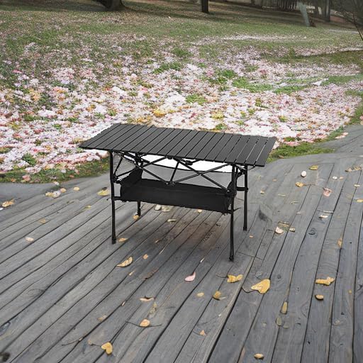 LEADALLWAY Folding Camping Table with Large Storage and Carrying Bags 47(L) x22(W)