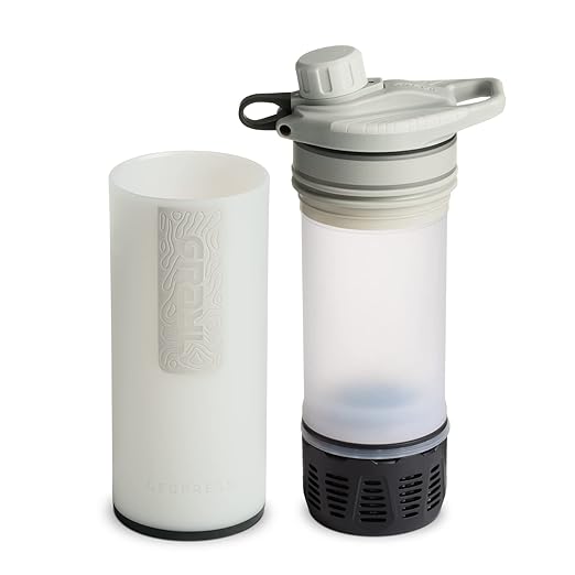 GRAYL GeoPress 24 oz Water Purifier Bottle - Filter for Hiking, Camping, Survival, Travel (Peak White)