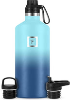 IRON °FLASK Camping & Hiking Hydration Canteens - 3 Lids (Narrow Spout Lid) Leak Proof Vacuum Insulated Stainless Steel - Hot & Cold Double Walled Sports Water Bottle - Blue Waves, 64 Oz