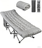 WLIVE 1200D Double Layer Oxford Camping Cots for Adults, Folding Cots for Sleeping with Mattress, Outdoor Folding Bed with Carry Bag, Portable Camping Bed for Sleeping, Resting, Camping, Greige