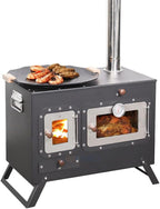 Large Outdoor Camping Stove with Oven Portable Tent Stove With Chimney Pipe Black Camping Stove Keep Warm Stove Foldable Camping Outdoor Cooking BBQ Stove