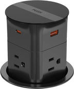 Pop Up Outlet for Countertop,Recessed Power Strip,Power Grommet 3.15 inch Desk Hole Insert,20W USB C,2 Outlets,2 USB C/2 USB A, Table Outlet,Desk Charging Station (Black, 3FT)