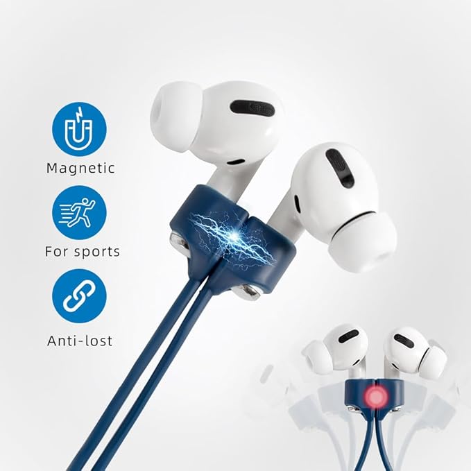 Magnetic Anti-Lost Straps for AirPods,4 Pack Ultra Strong Magnetic AirPods Strap Anti-Lost Neck Rope Cord,Soft Silicone Sports Lanyard Compatible with AirPods 1&2/ Pro /2nd/3rd (Black/White/Grey/Blue)