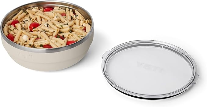 YETI Rambler Low Bowl, Vacuum Insulated, Stackable and Nestable Stainless Steel Bowl with Lid, 3.6 Quart, Cape Taupe