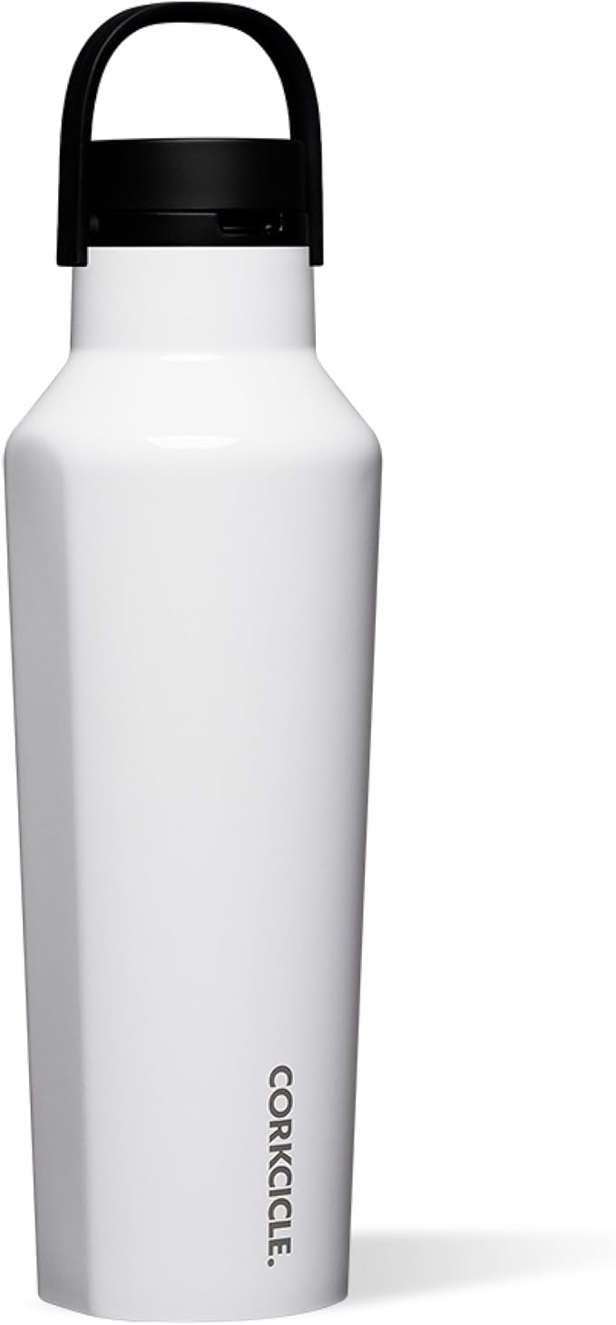 Corkcicle Sport Canteen - Keeps Drinks Cold 25 Hours - Stainless Steel Water Bottle - Triple-Insulated - Spill-Proof - Summer Drinkware Gift - Keeps Drinks Ice Cold - 20 oz - Gloss White