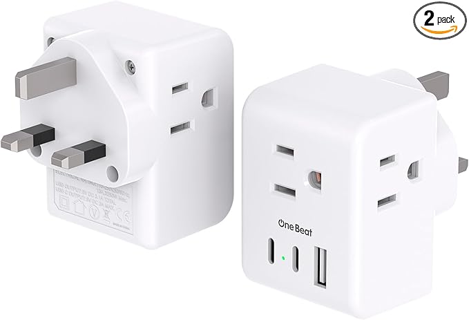 2 Pack US to UK Ireland Travel Plug Adapter, Type G Power Plug Adapter with 3 Outlets 3 USB Ports(2 USB C), European Travel Plug Adapter for USA to England London Scotland British Qatar Irish HongKong